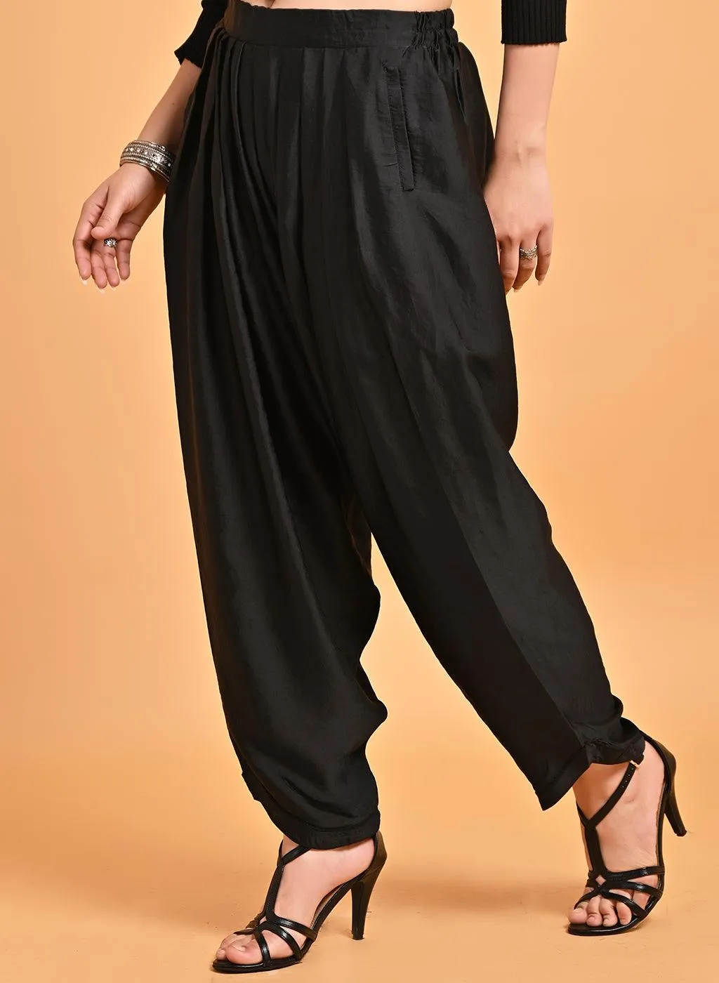 Aina Black Loose Fit Satin Dhoti Pants for Women