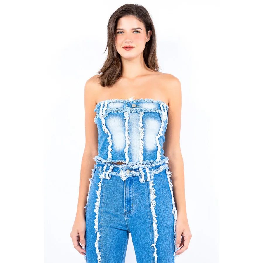 American Bazi Frayed Edge Denim Corset Top