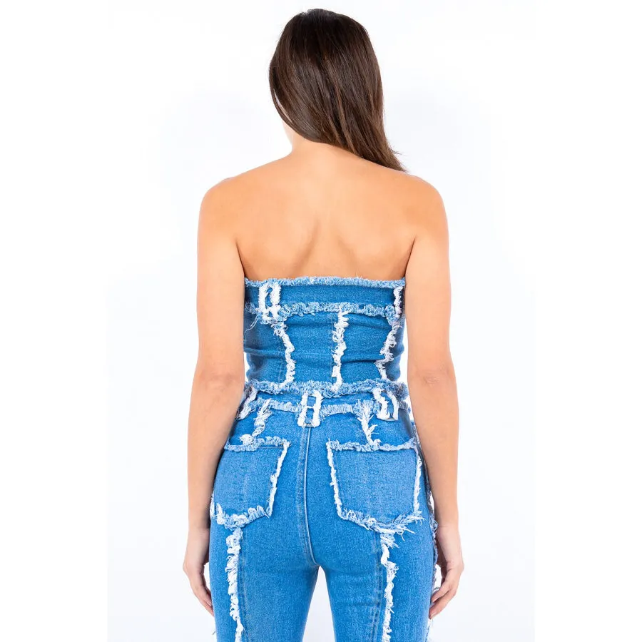 American Bazi Frayed Edge Denim Corset Top