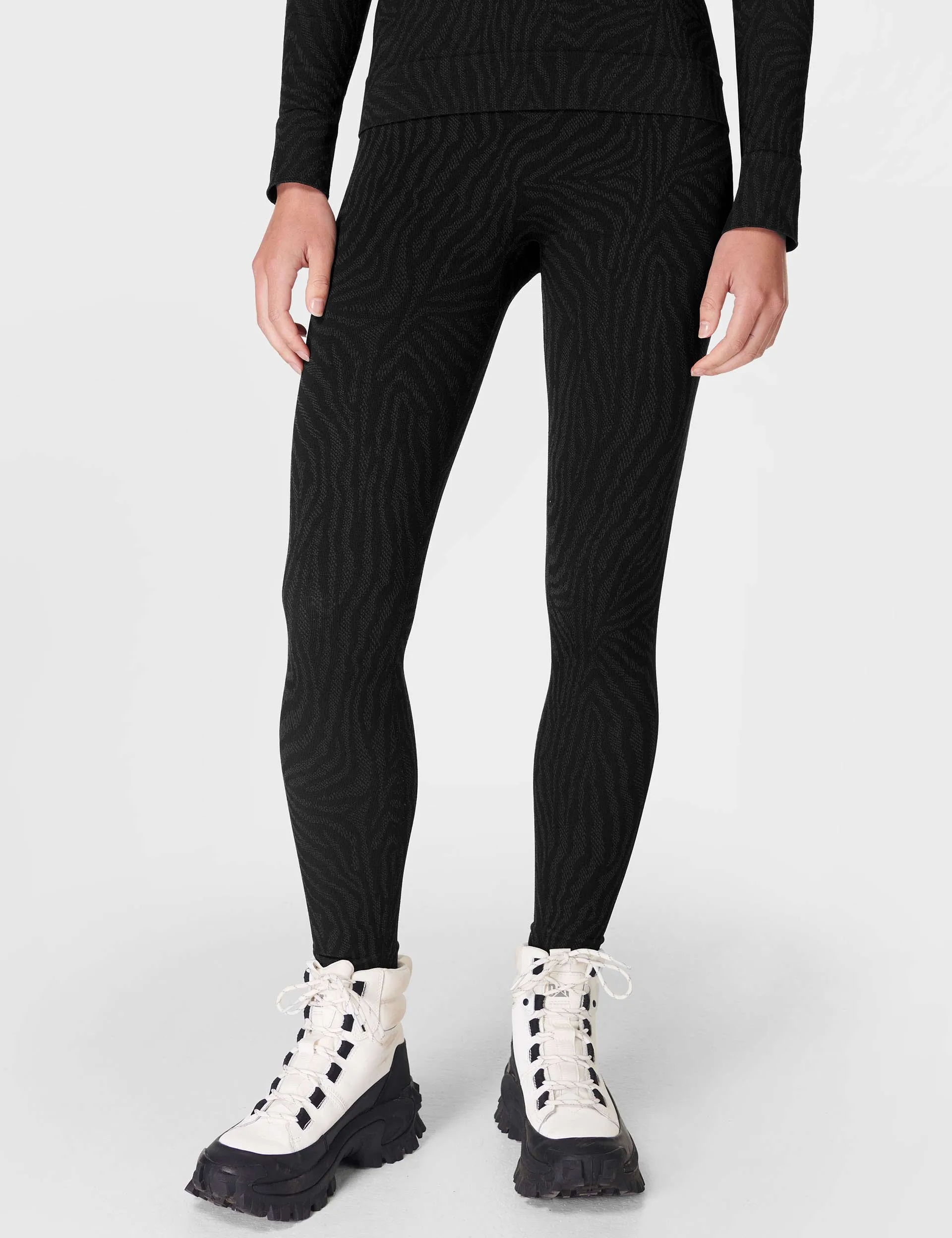 Animal Base Layer Legging - Black Zebra Lines Jacquard