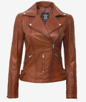 Asymmetrical Leather Biker Jacket  Womens Brown Jacket