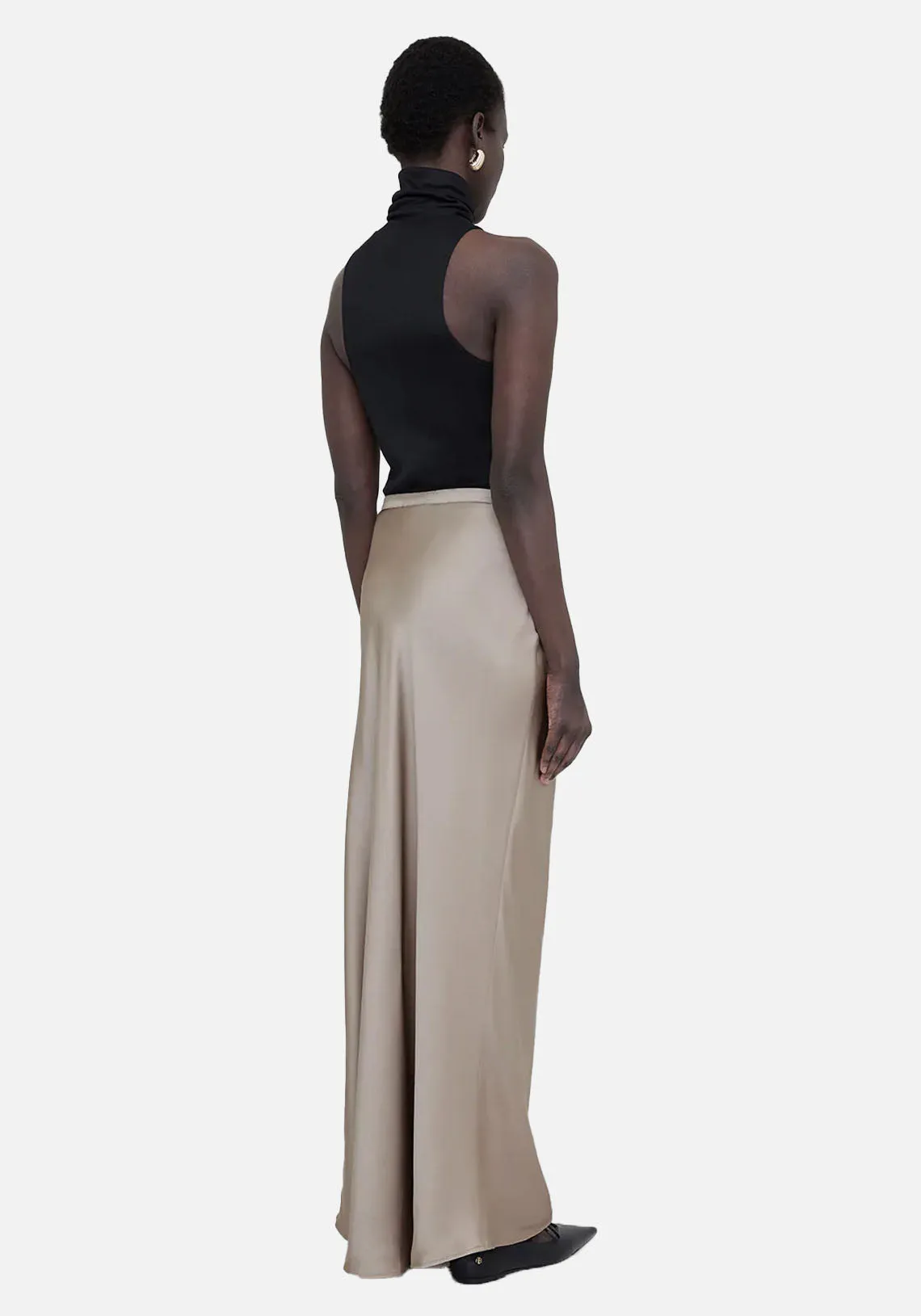 BAR SILK MAXI SKIRT TAUPE