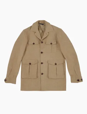 Beige Textured Herringbone Linen Field Jacket