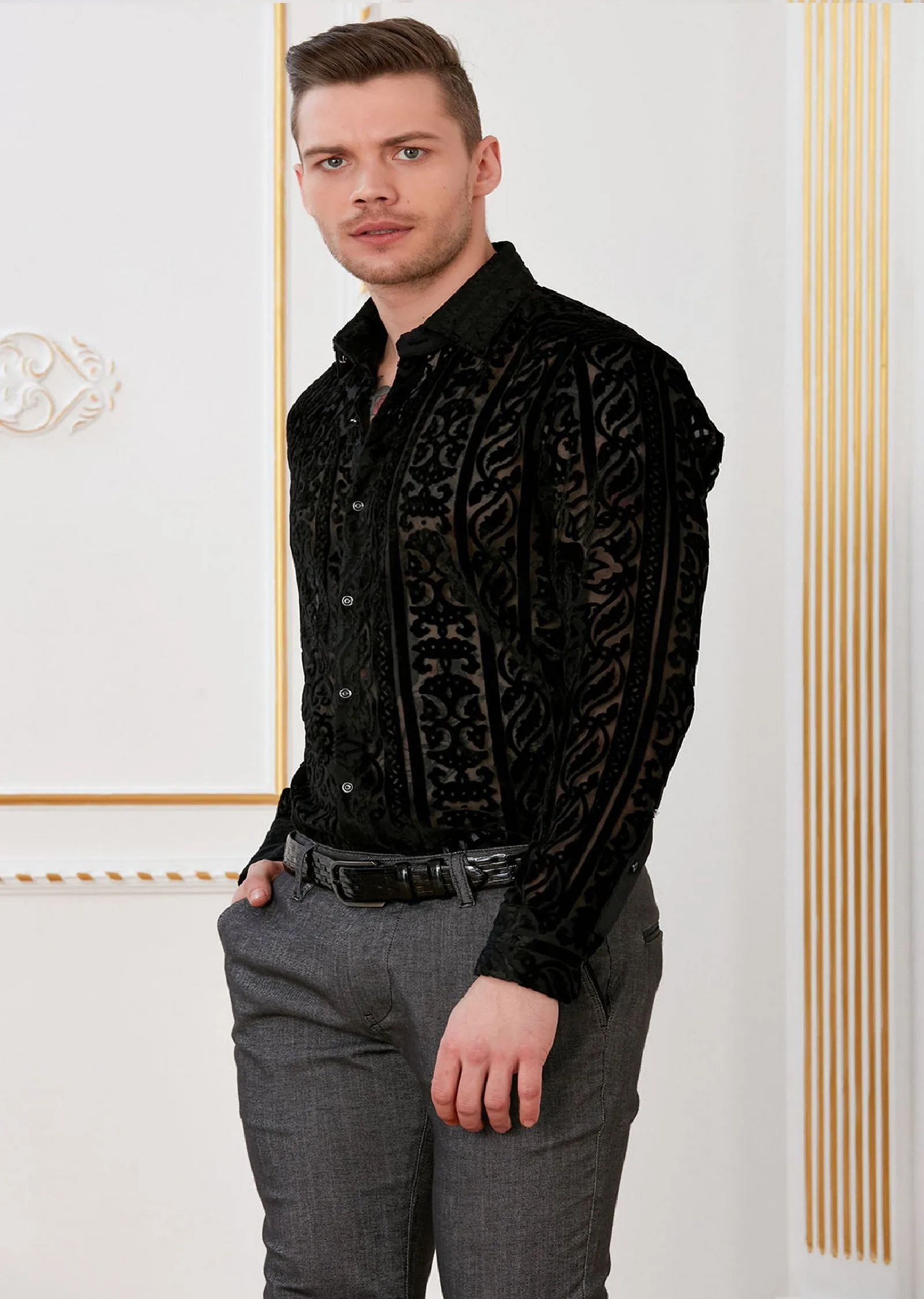 Black Vintage Burnout Velvet Shirt