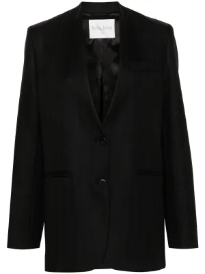 Black Wool Herringbone Jacket with Pockets