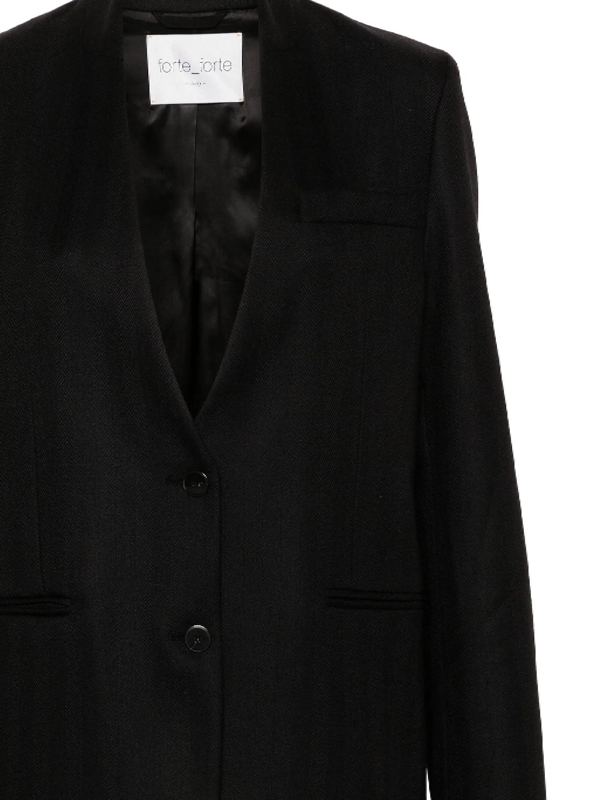 Black Wool Herringbone Jacket with Pockets