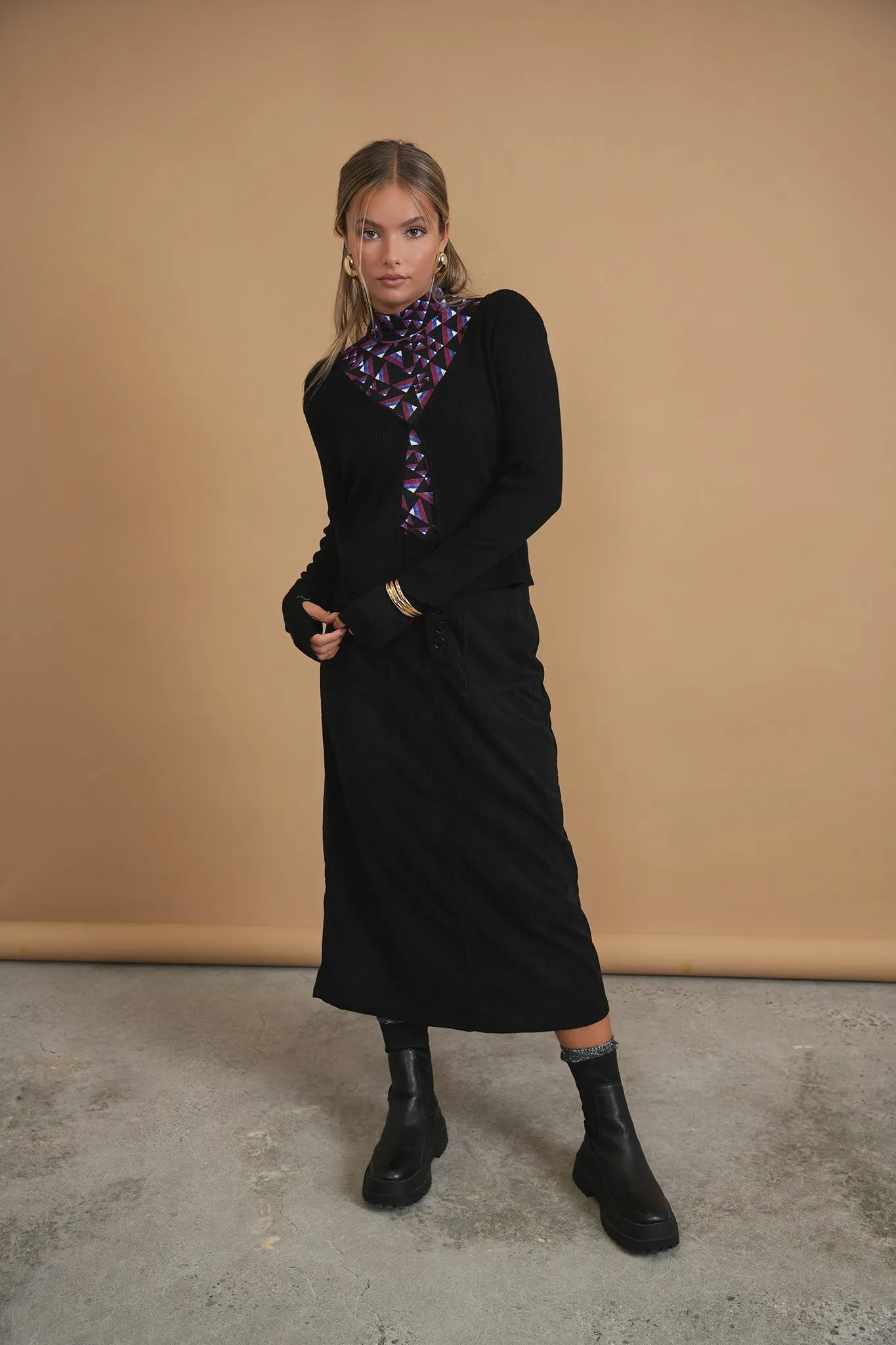 Bliss Straight Corduroy Skirt Black