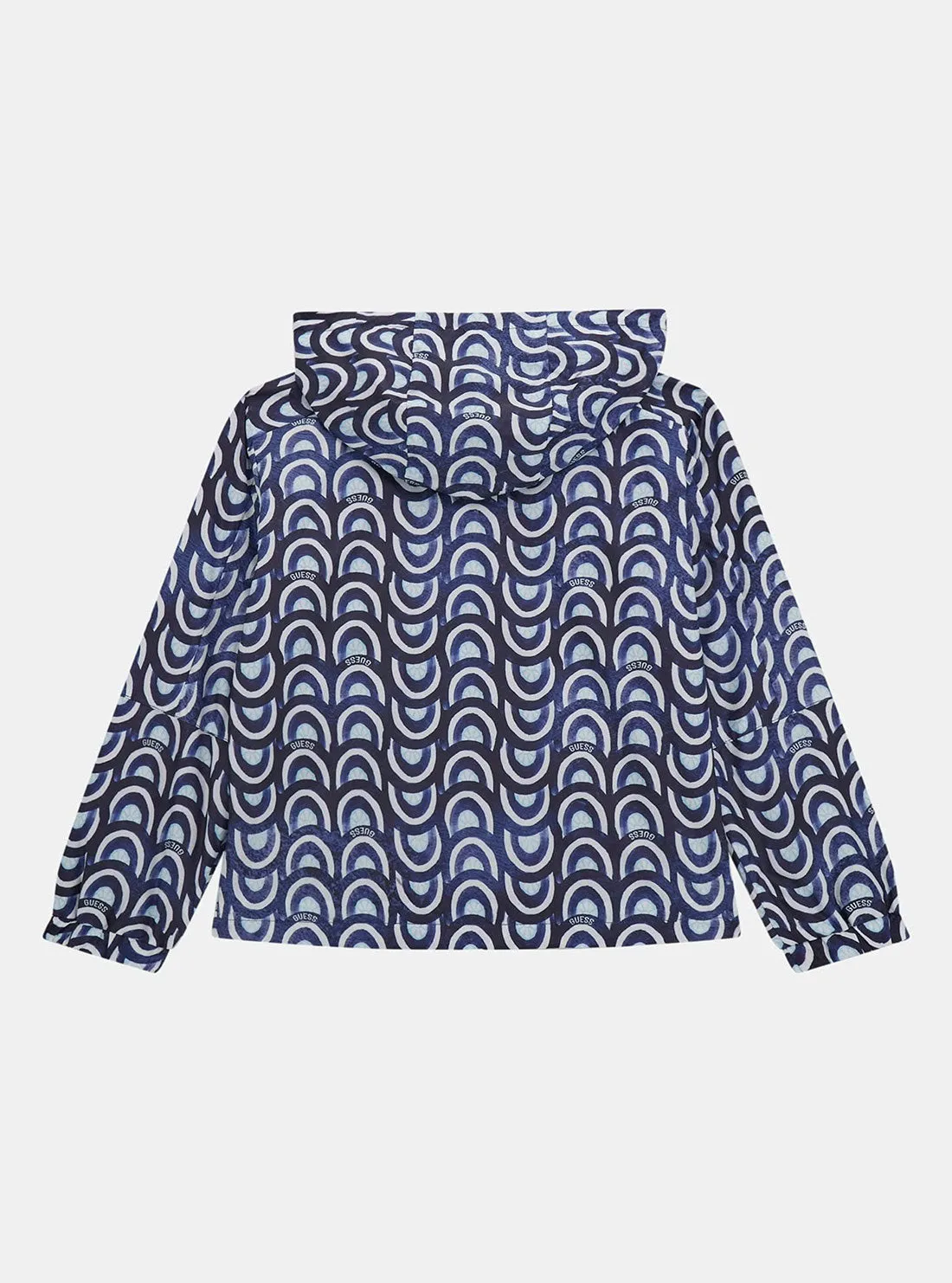 Blue Floral Tile Print Hooded Windbreaker (7-16)