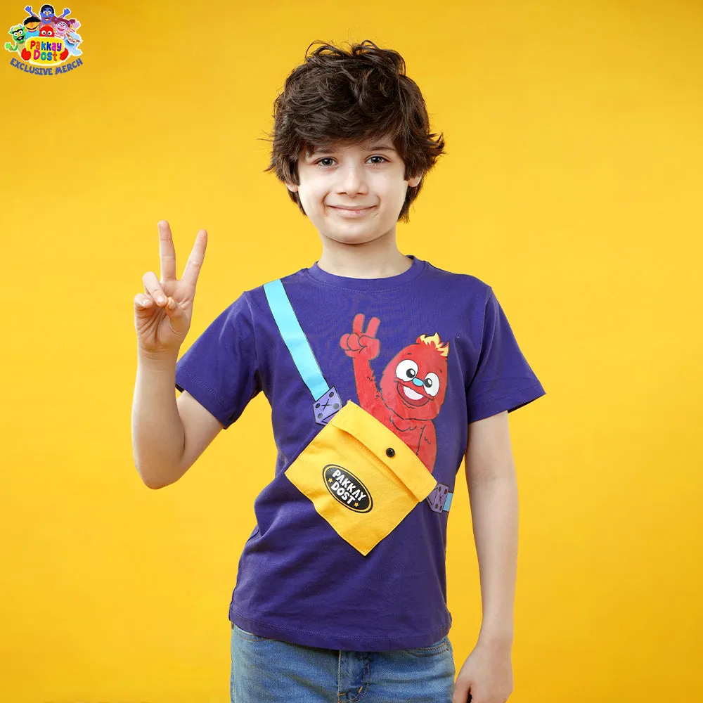 Boys Cotton Jersey T-Shirt Pakkay Dost LaalBaig -Pouch belt-NAVY