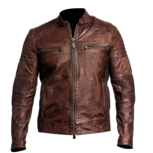 Brown Distressed Leather Motorcycle Jacket