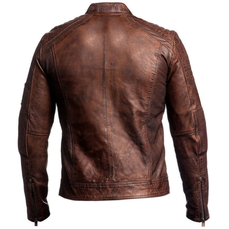 Brown Distressed Leather Motorcycle Jacket