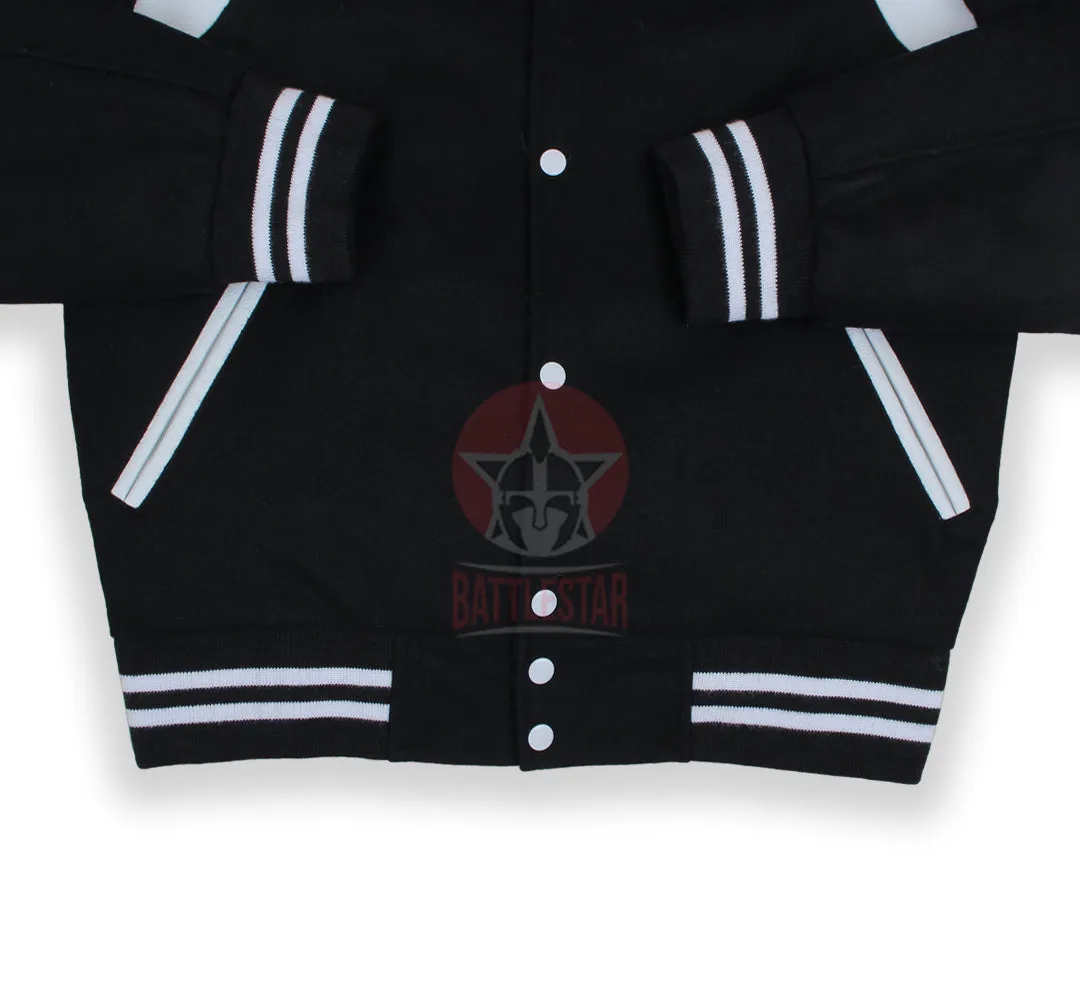 Byron Collar Black Wool White Leather Stripes Varsity