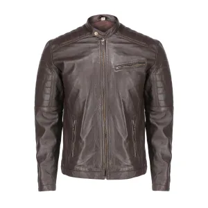 Cafe Racer Brown Mens Pure Sheep Leather Jacket