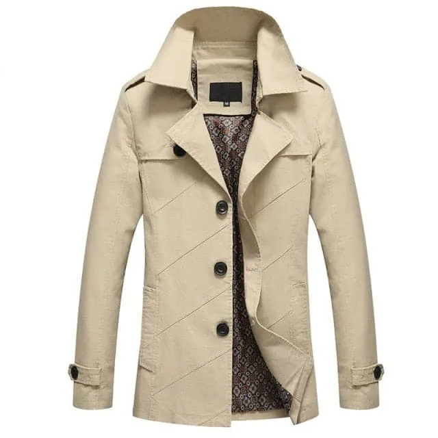 CECE Design Men's Fashion Premium Quality Khaki Brown Classic Design Long Trench Coat Jacket