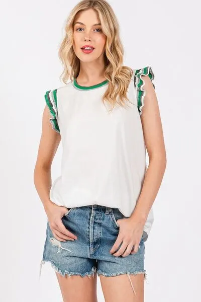 Ces Femme Contrast Striped Sleeveless Round Neck Top