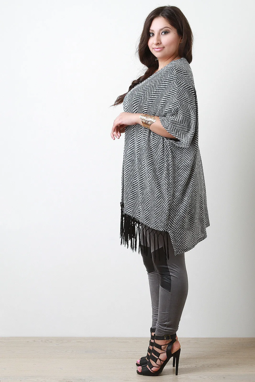 Chevron Knit Fringe Cardigan