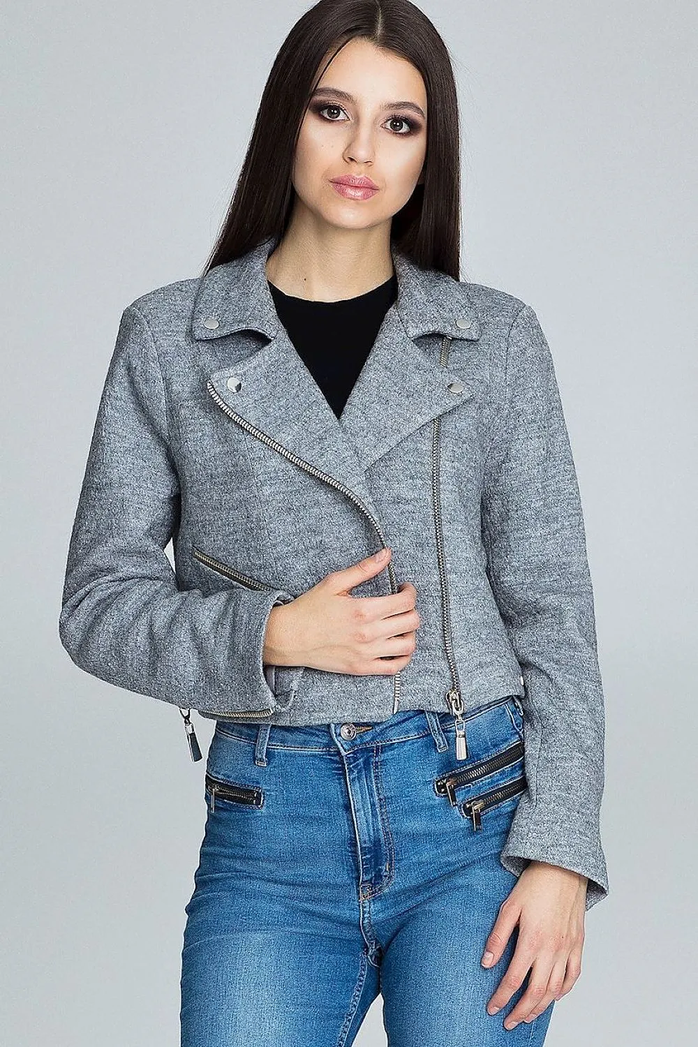 Chic Ramoneska Jacket with Elegant Lining and Trendy Zipper Details