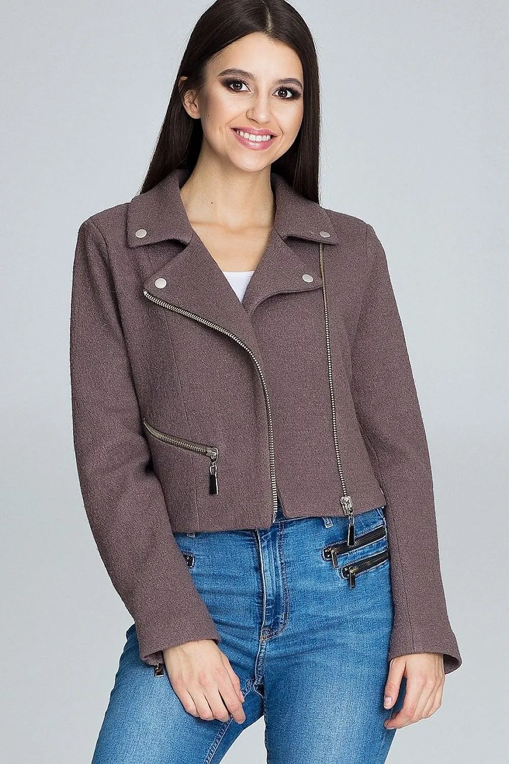 Chic Ramoneska Jacket with Elegant Lining and Trendy Zipper Details