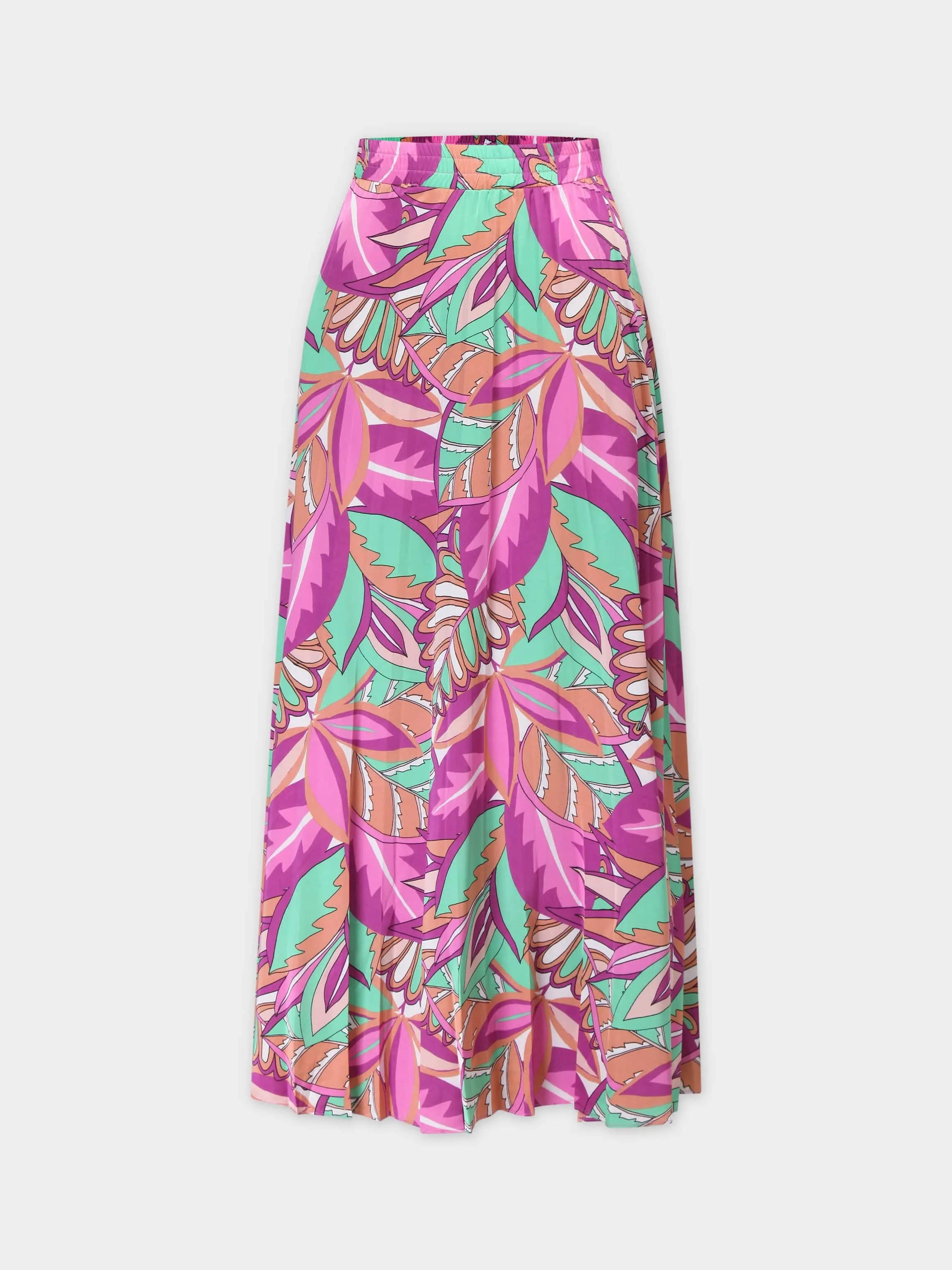 Covered Band Pleated Skirt 37"-Pink Tropics