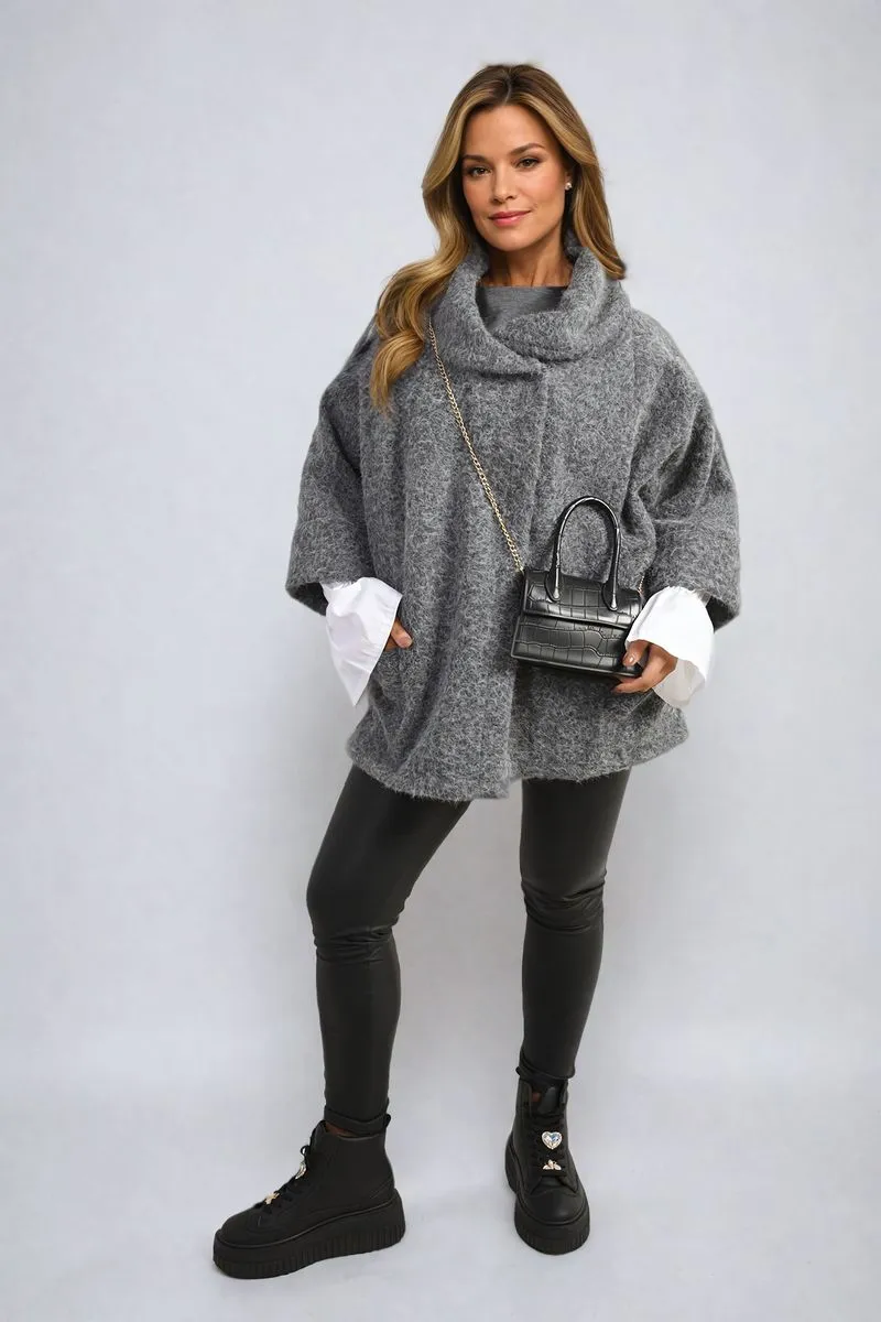 Cowl Neck Oversized Cape Jacket