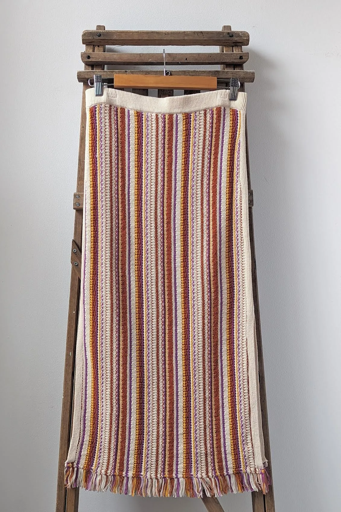 Cypres Fringed Terracotta Stripe Midi-Skirt