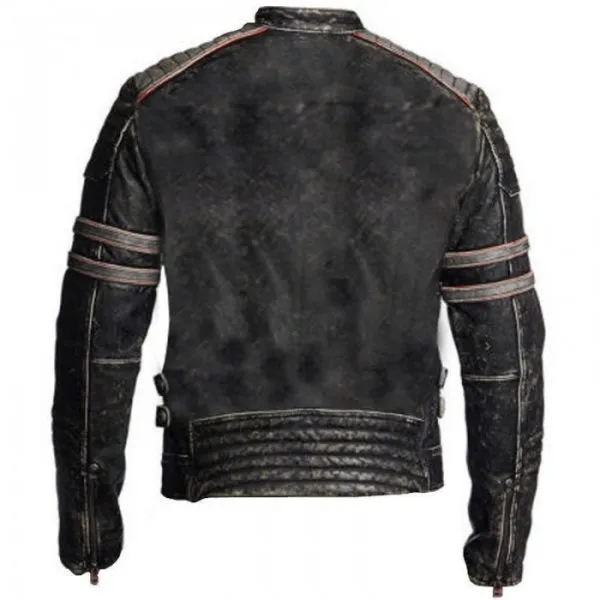 Distressed Black Leather Motorcycle Jacket