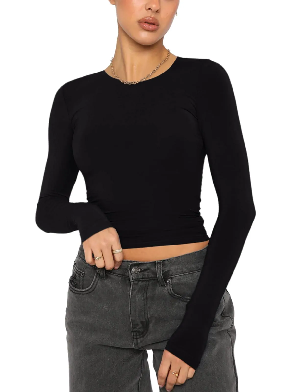 Effortless Charm Crew Neck Long Sleeve Top