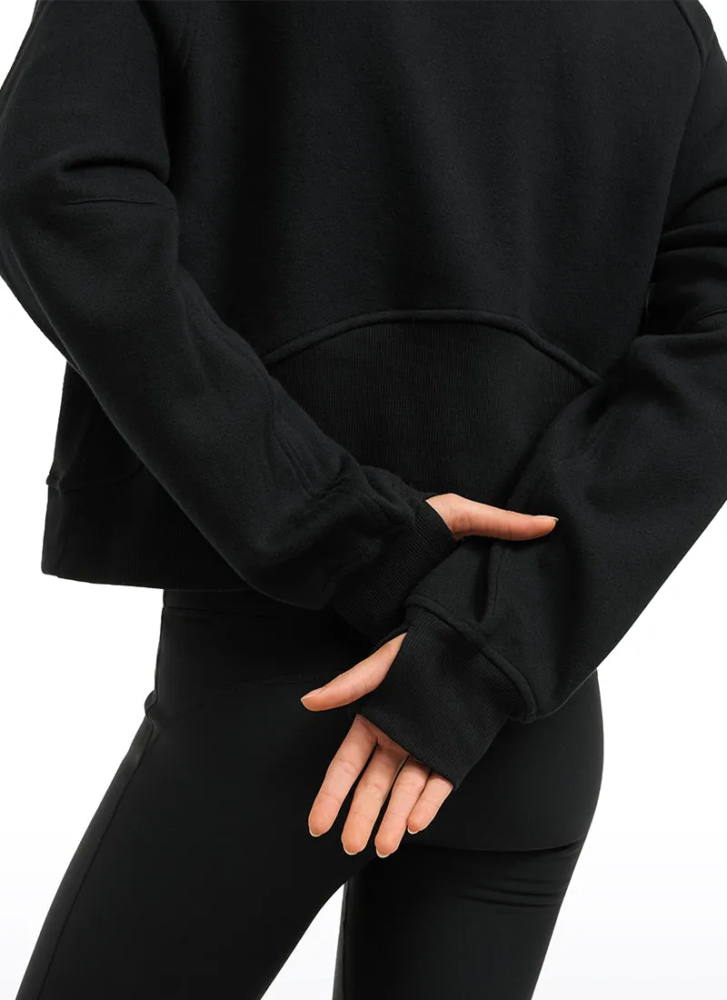 Fleece Lined Half Zip Hoodies Funnel Neck with Thumb Holes