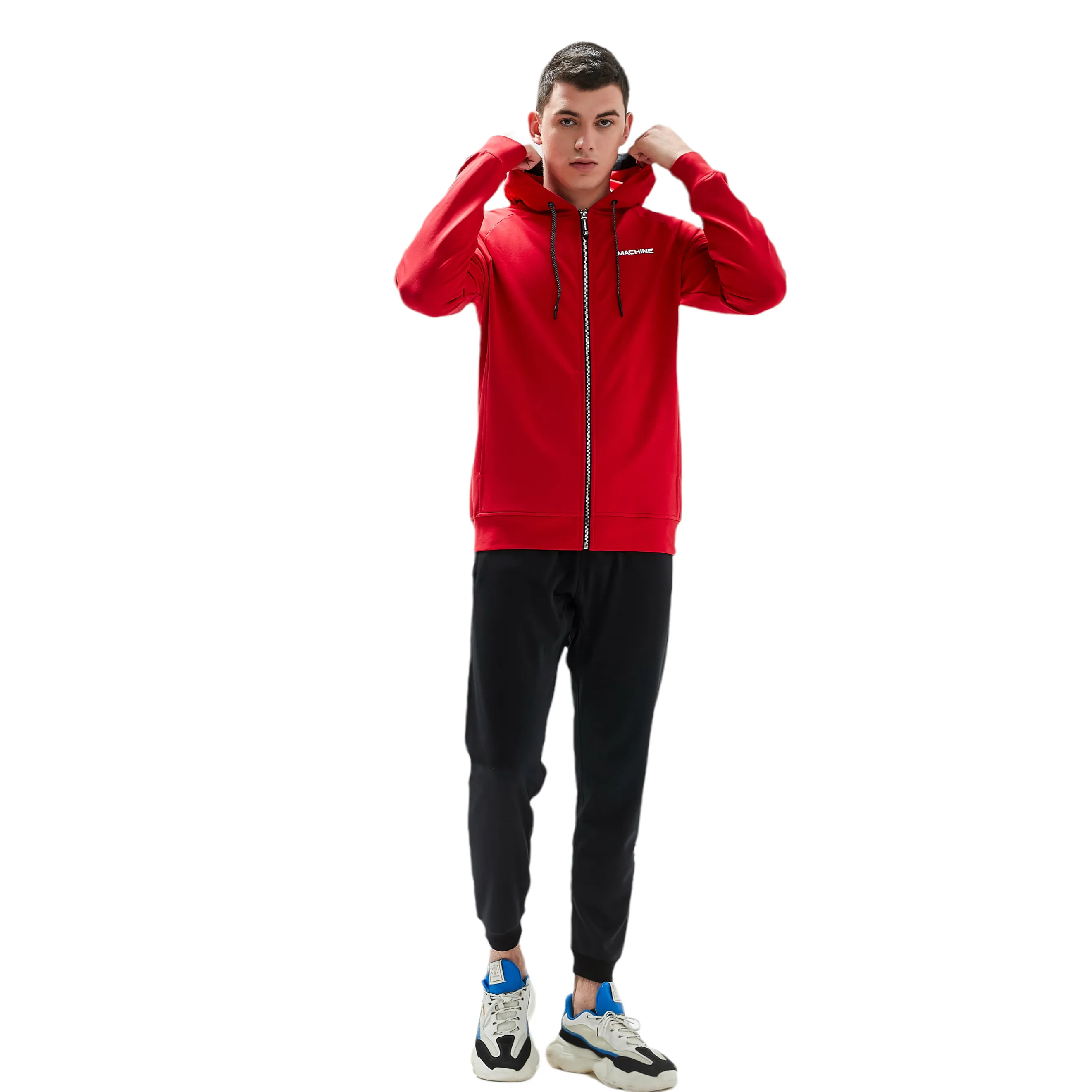 Great Jones Full Zip Cotton Hoodies in Red