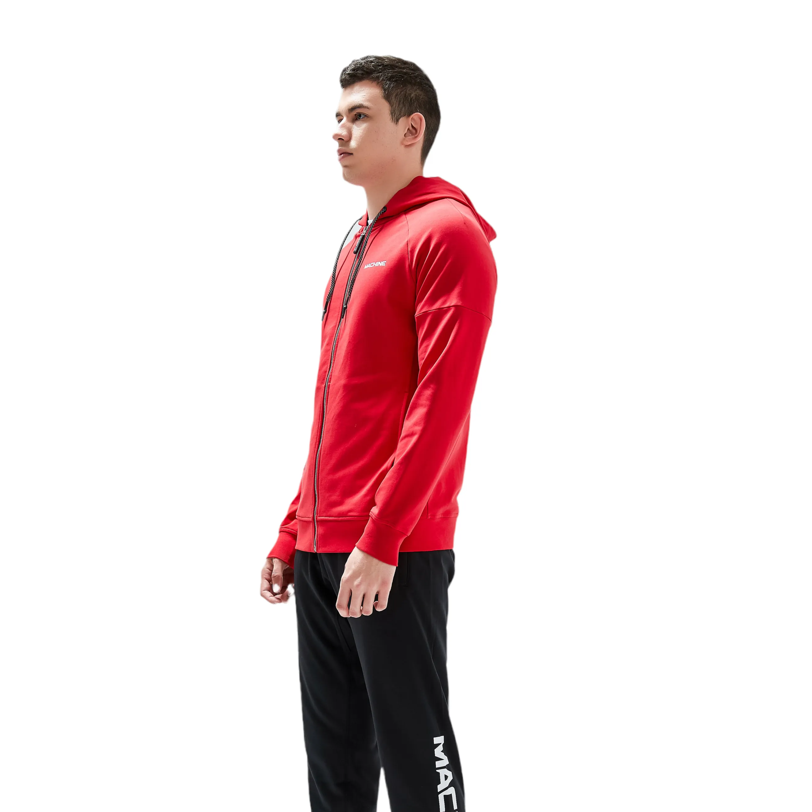 Great Jones Full Zip Cotton Hoodies in Red