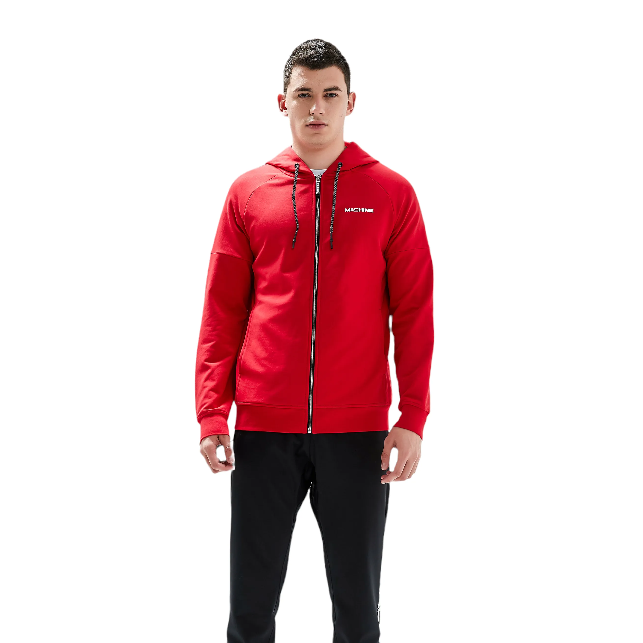 Great Jones Full Zip Cotton Hoodies in Red