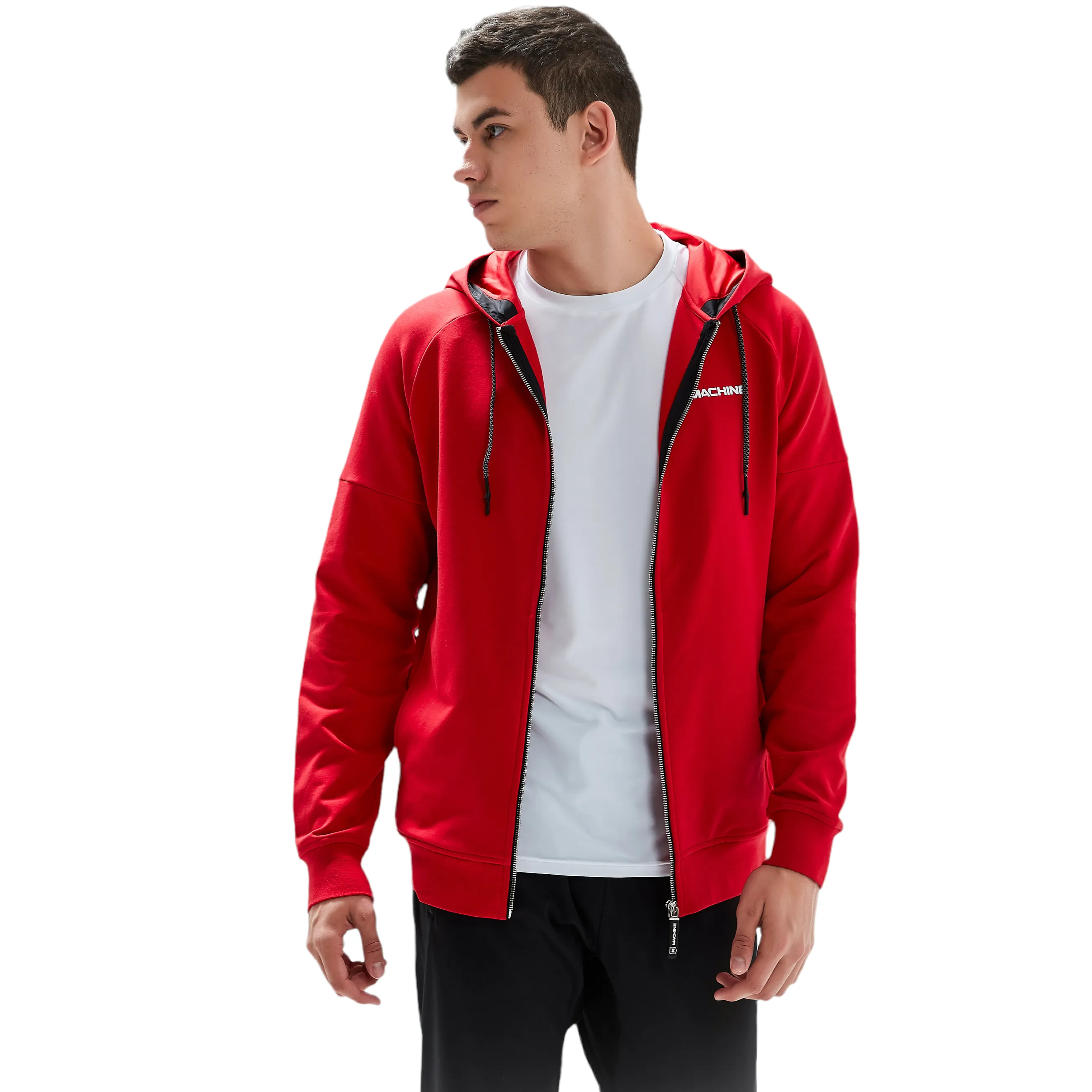 Great Jones Full Zip Cotton Hoodies in Red