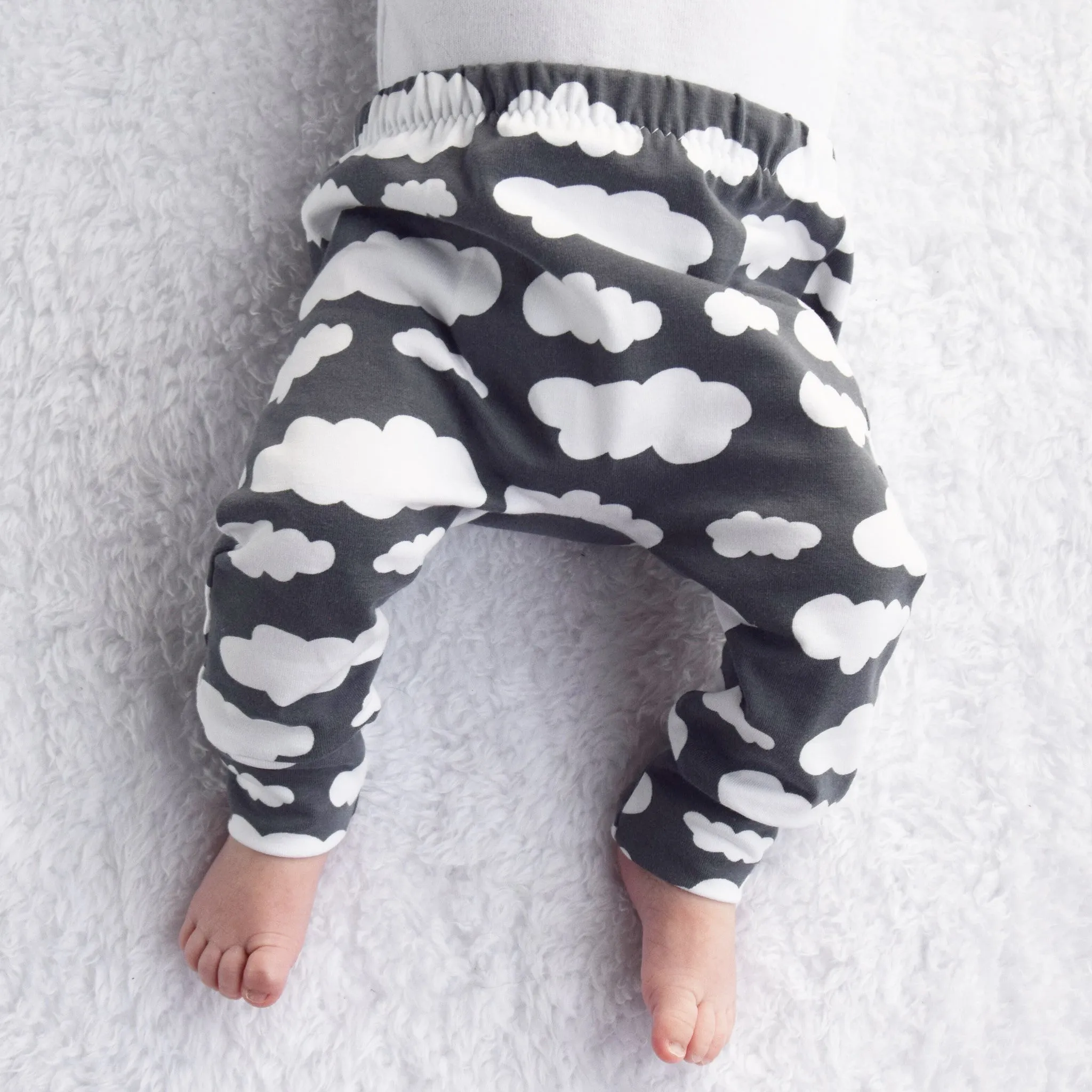 Grey Cloud Print Baby Leggings