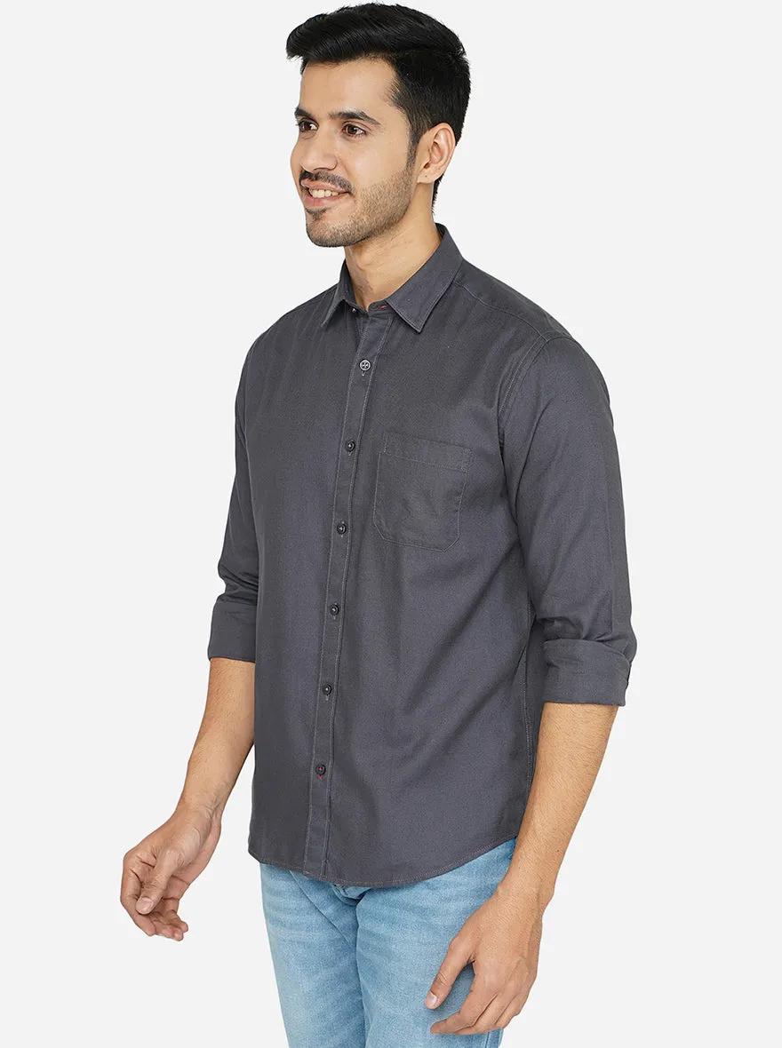 Grey Solid Classic Fit Casual Shirt | Greenfibre