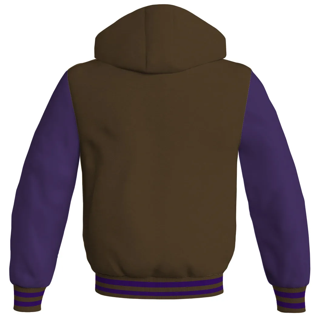 Hooded Bomber Women Brown Body and Purple Leather Sleeves Custom Hoodies