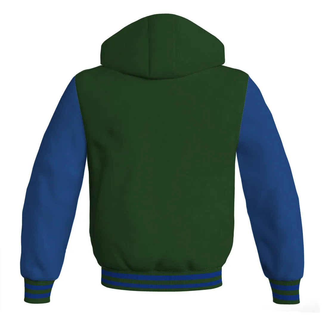 Hoodie Jackets Forest Green Body and Blue Leather Sleeves Bomber Jacket