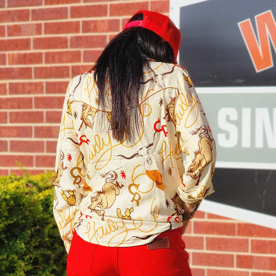 Howdy Long Sleeve Cowboy Print Pearl Snap