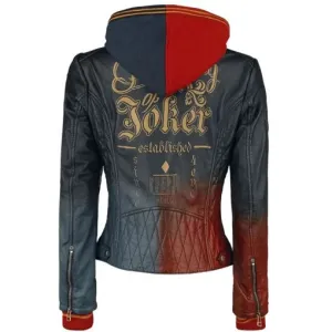 Iconic Diamond Pattern Red and Black Harley Quinn Leather Jacket