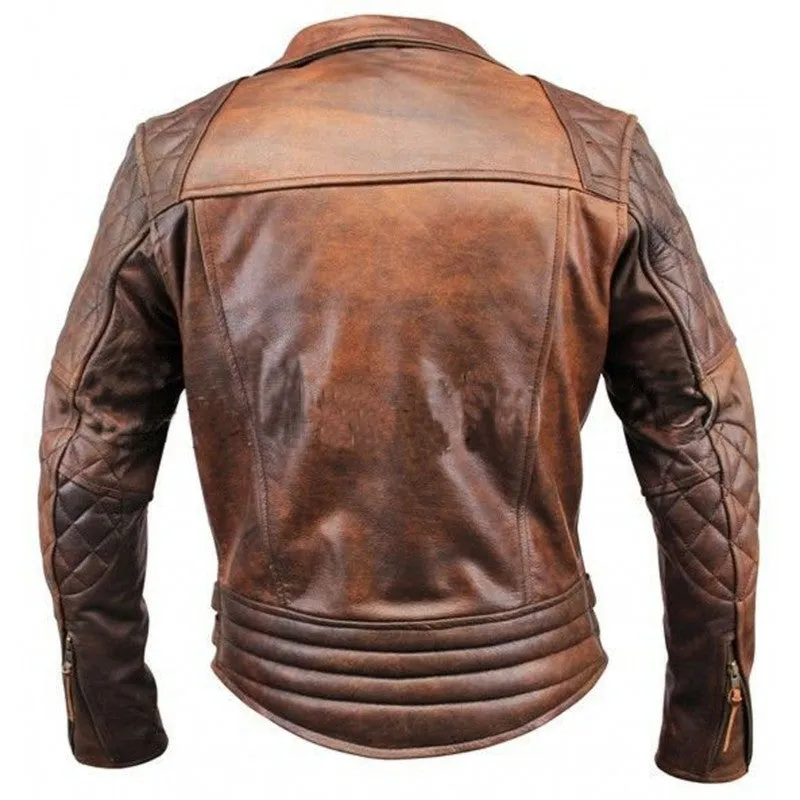 Jorvia Brown Vintage Cafe Racer Leather Jacket