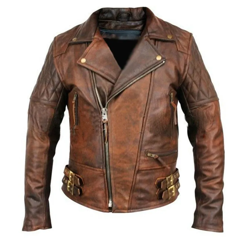 Jorvia Brown Vintage Cafe Racer Leather Jacket