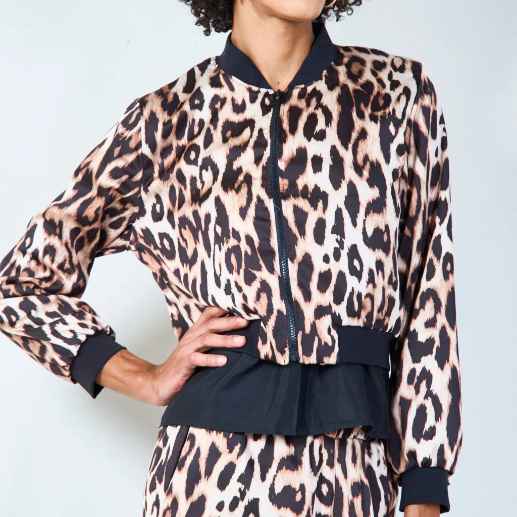 Leopard print cropped bomber jacket wholesale