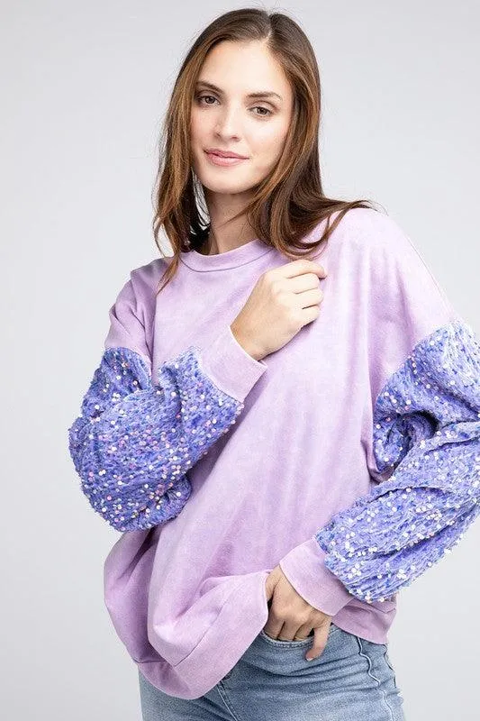 Lilac Purple Velvet Sequin Washed Top