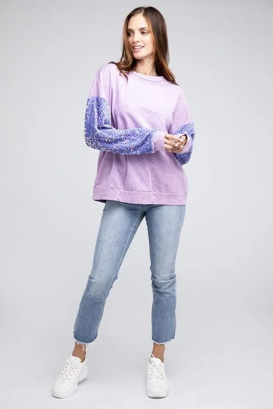 Lilac Purple Velvet Sequin Washed Top