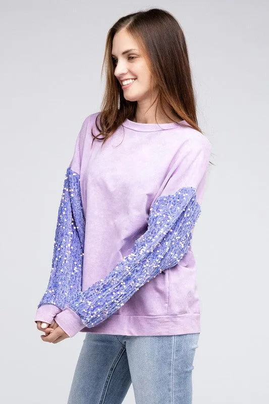 Lilac Purple Velvet Sequin Washed Top