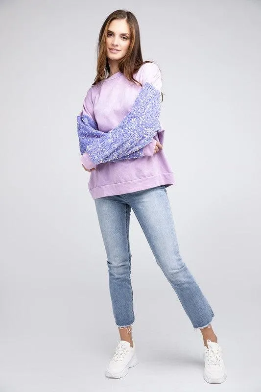 Lilac Purple Velvet Sequin Washed Top