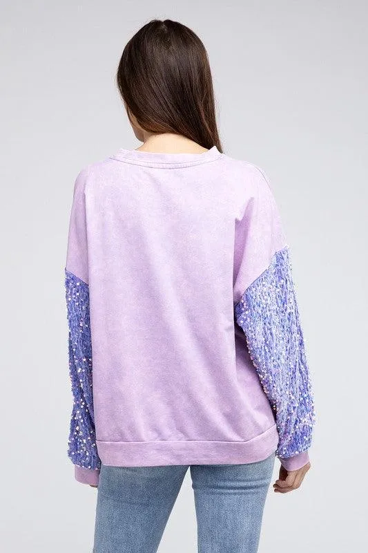 Lilac Purple Velvet Sequin Washed Top