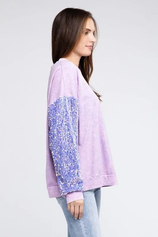 Lilac Purple Velvet Sequin Washed Top