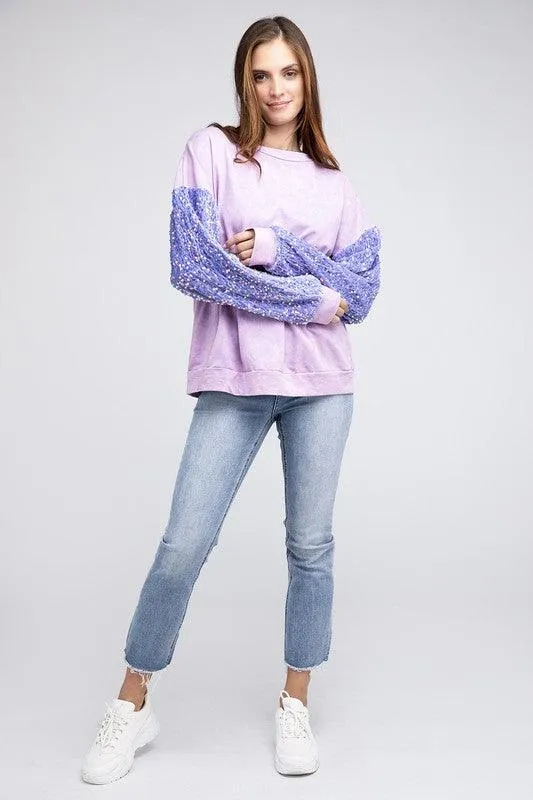 Lilac Purple Velvet Sequin Washed Top