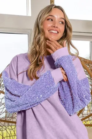 Lilac Purple Velvet Sequin Washed Top