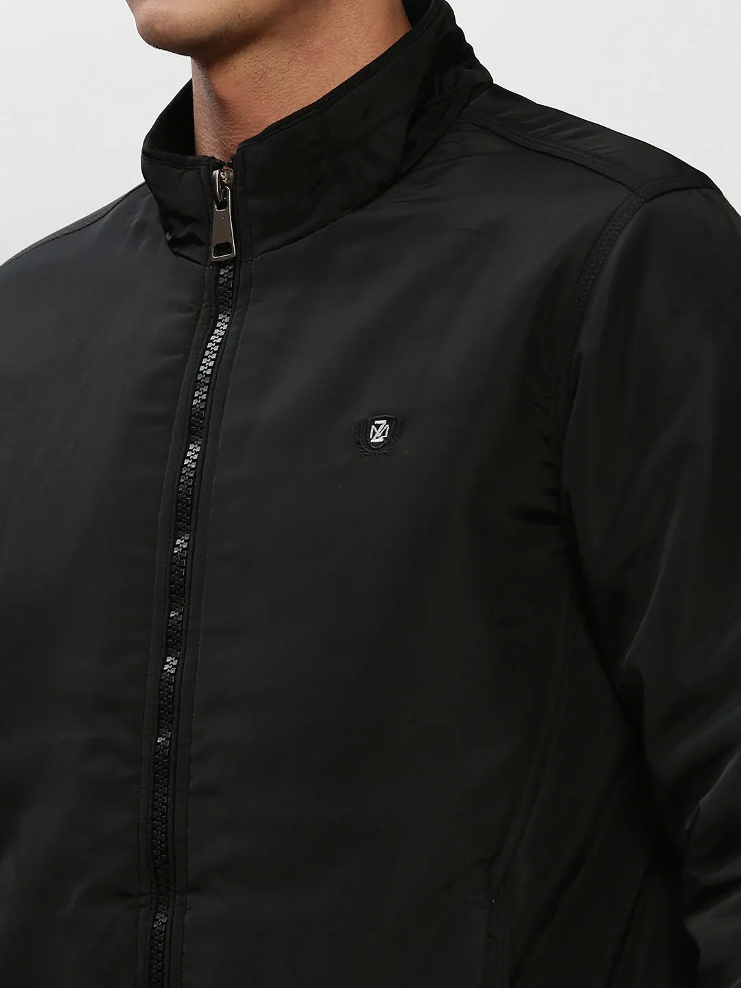 Men Black Solid Casual Bomber Jackets